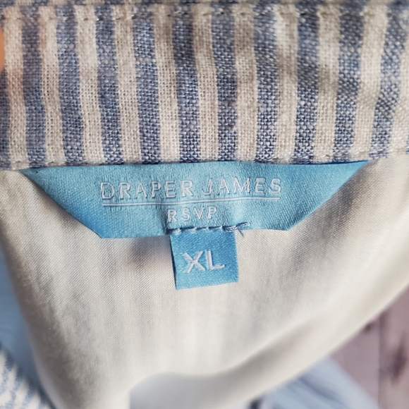 DRAPER JAMES RSVP Button Front Maxi Dress Sleeveless Linen Blend Blue Striped XL - Picture 9 of 15